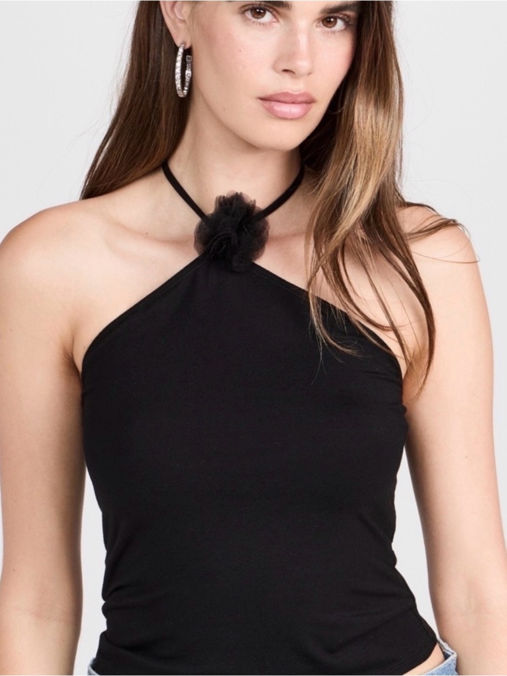 Reformation Black Halter Tank with Floral Accent